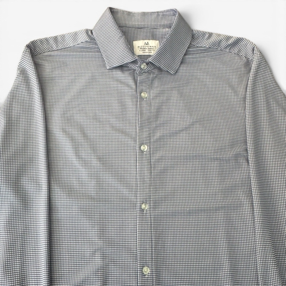 Mizzen+Main Trim Fit American Shirt Men XL Blue White Micro Check Stretch - Picture 2 of 12